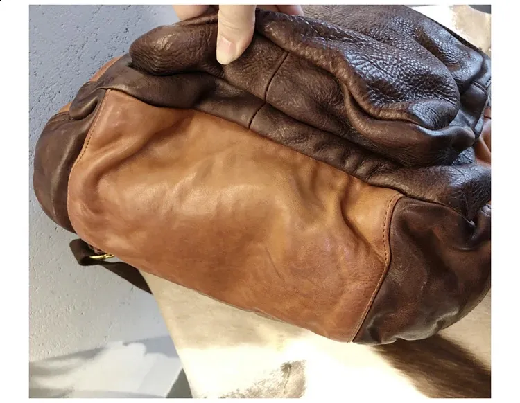 Vintage Leather Trekking Backpack Large Capacity Brown Travel Bag_voghion.com
