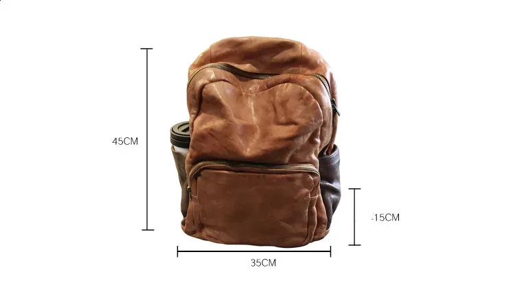 Vintage Leather Trekking Backpack Large Capacity Brown Travel Bag_voghion.com