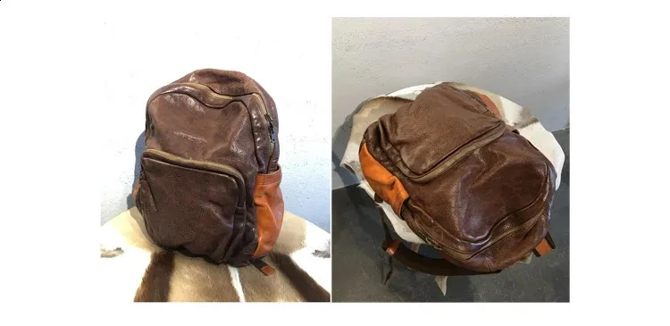 Vintage Leather Trekking Backpack Large Capacity Brown Travel Bag_voghion.com