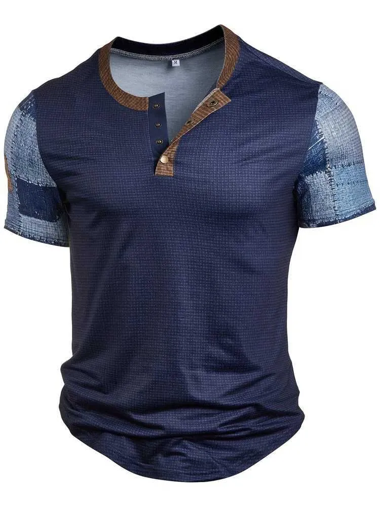 トップス cherryboy407 Wholesale Z240919 Mens Vintage Denim V Neck Short Sleeve Henley T