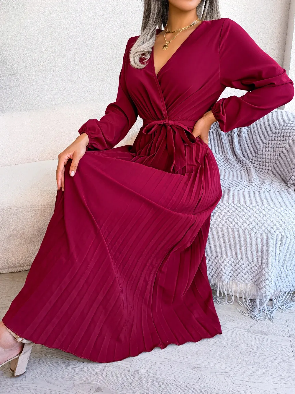 chinese dress ladies Ruti Draped Pleated Maxi Dress Women's Size XL Deep Burgundy at Ruti main image 1