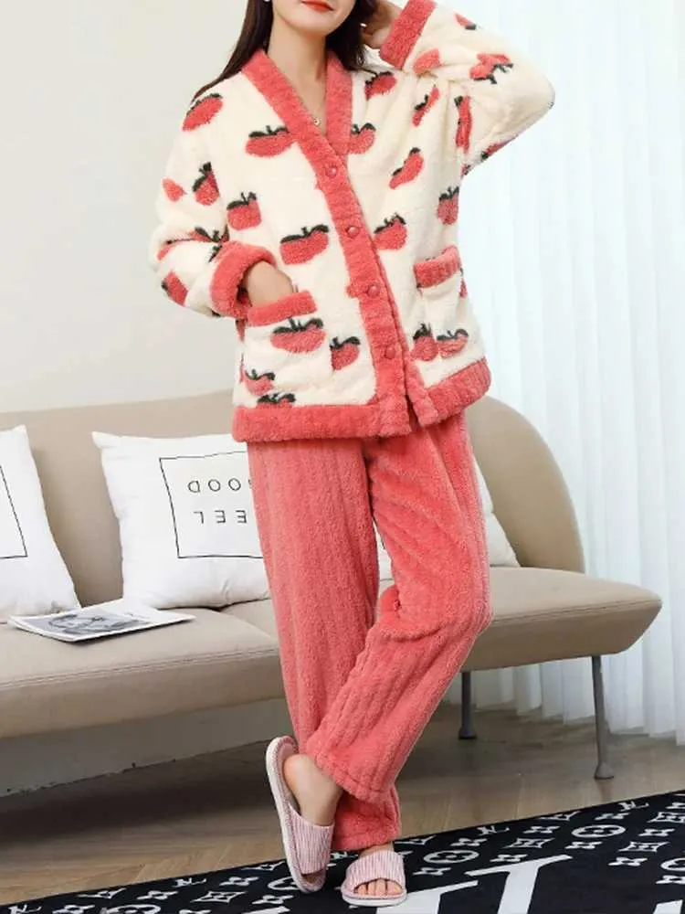 YOSUWOAI Pijamas Pyjama Douillet Pour Femme - En Polaire - Deux Pièces - En Flanelle - Vêtement De Nuit Thermique - Haut Et Pantalon De Pyjama épais - Tenue De Loisirs, O Blanc., XL