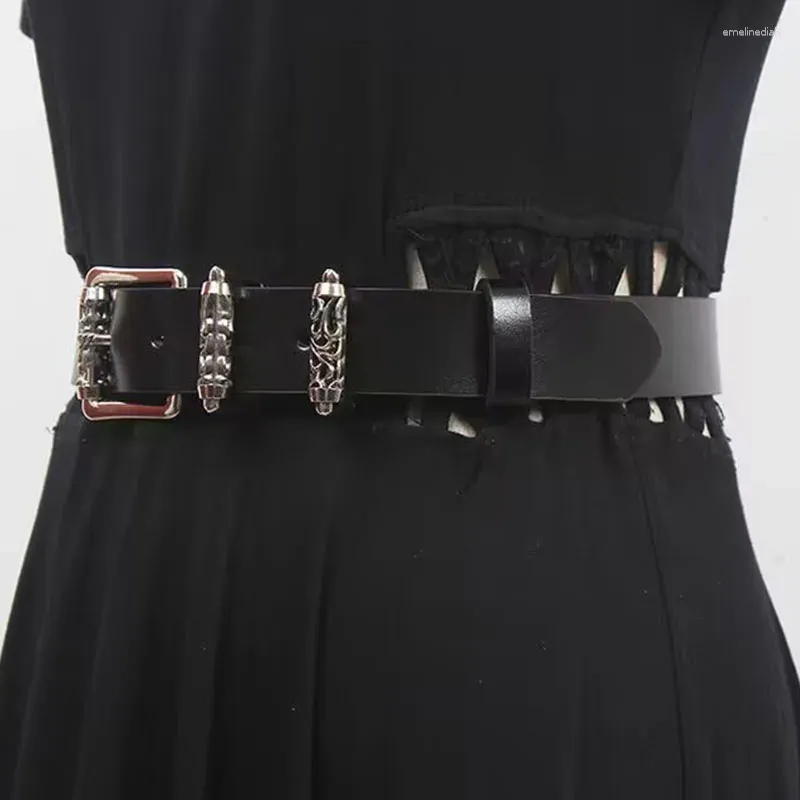 Cinture alla moda in PU per donna, in lega, con incisione, con fibbia ad ardiglione, cinturino in vita, stile punk, unisex, stile High Street_voghion.com