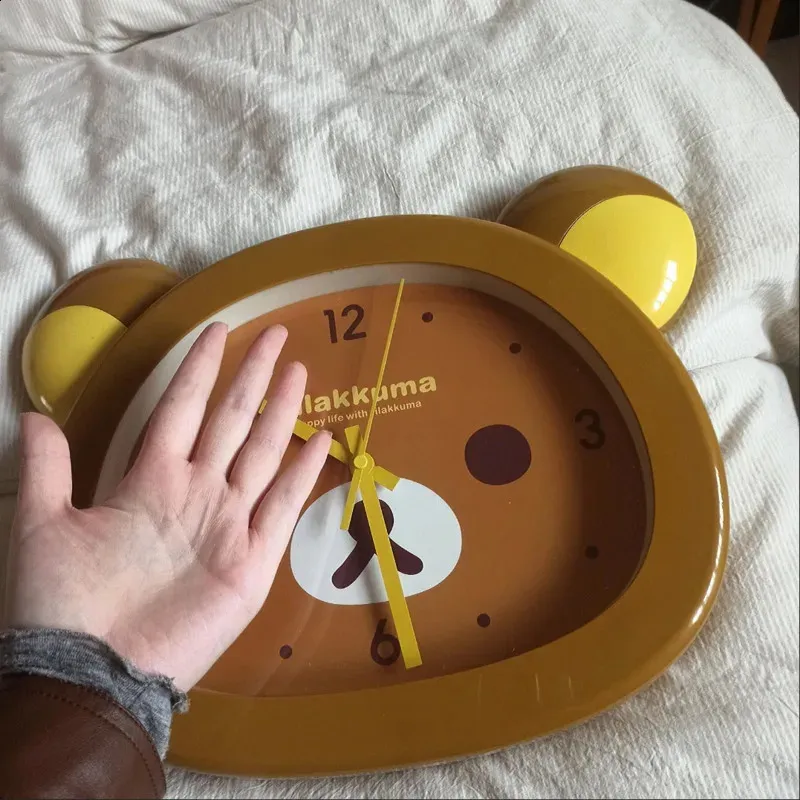 Cute Rilakkuma Bear Wall Clock Silent Second Quartz Glass Large
