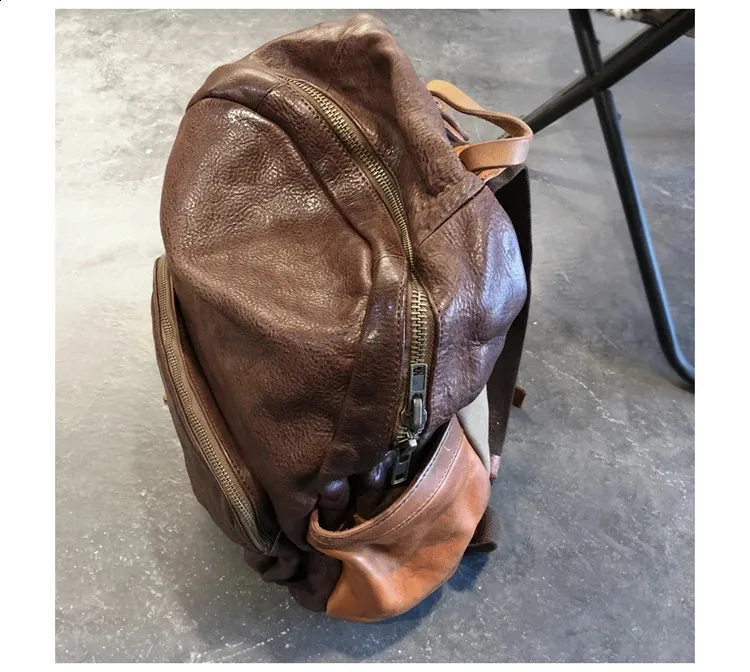 Vintage Leather Trekking Backpack Large Capacity Brown Travel Bag_voghion.com