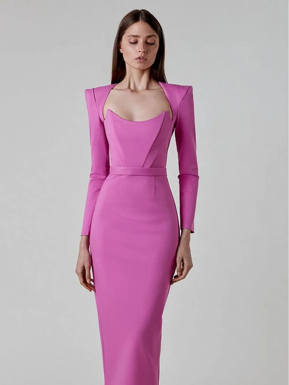Women's V-Neck Long Sleeve Bandage Midi Dress Pink, Black, White  Elegant Party Clubwear