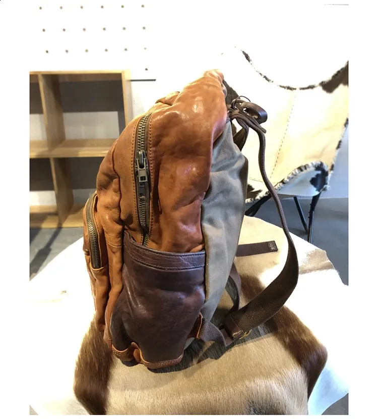 Vintage Leather Trekking Backpack Large Capacity Brown Travel Bag_voghion.com