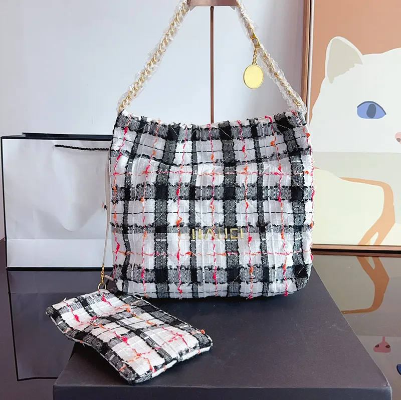 Luxury Designer Tweed Garbage Bag With Quilted Glod Coins