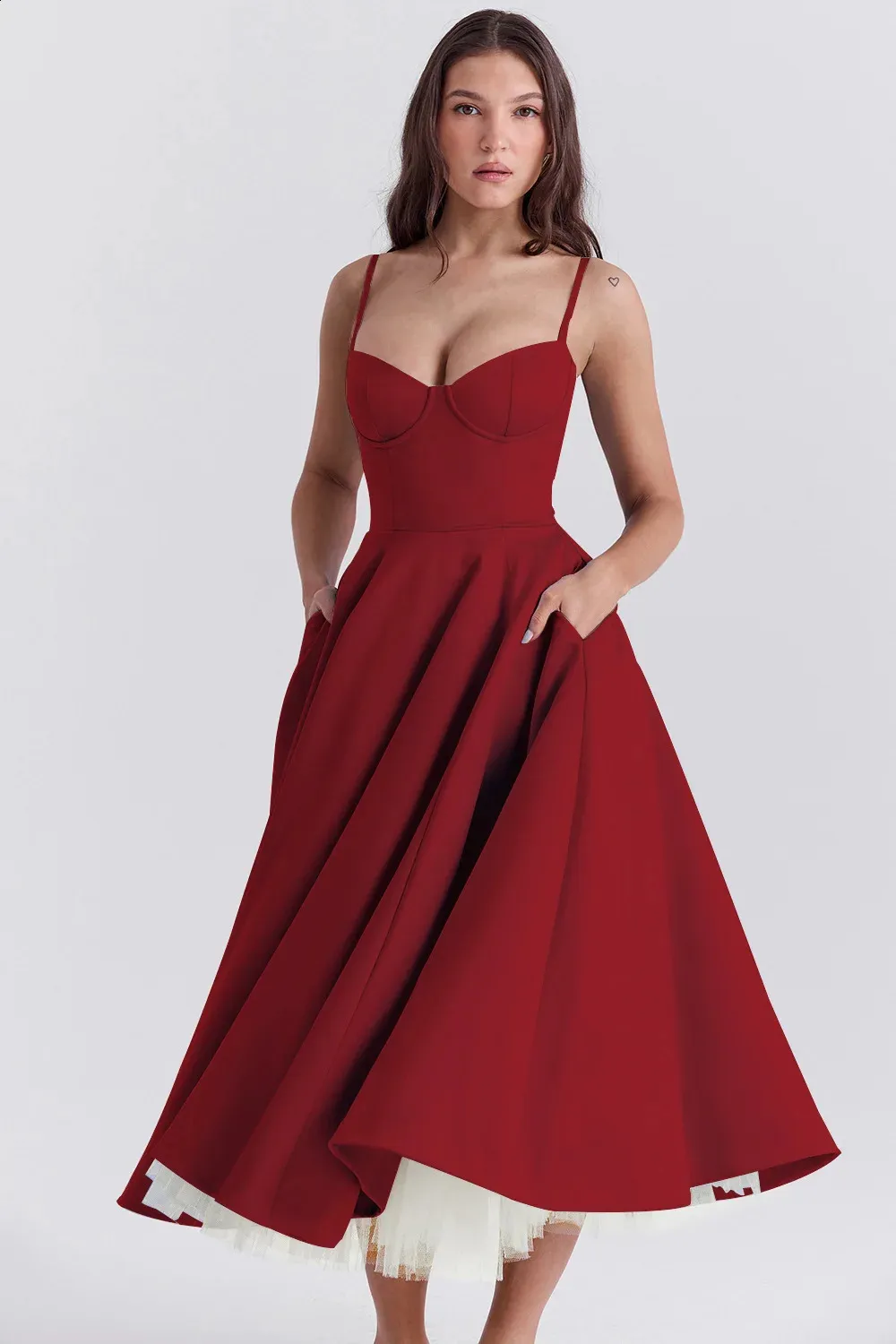 Elegant Xmas low back long dress for Women - Sleeveless V-Neck High Waist Party Robe with Festival Sundress - 240918
