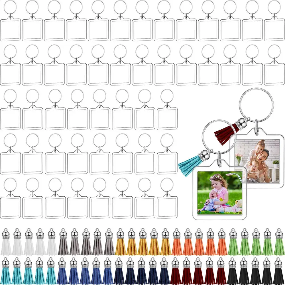 50 Pack Blank Acrylic Keychains with Tassel Buckles - DIY Customizable ...