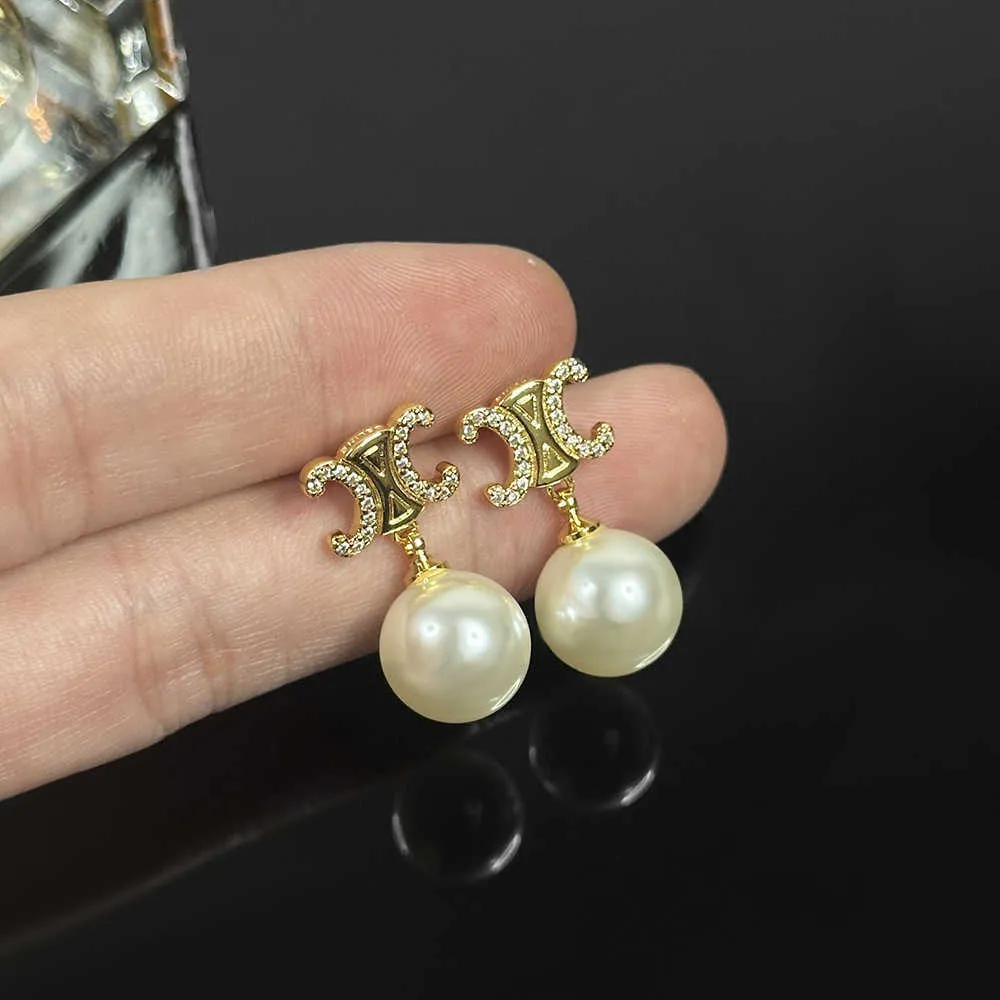 Women's Dainty Pearl Earrings - 14k Gold Plated Cubic Zirconia Leaf Dangle Earrings Hypoallergenic