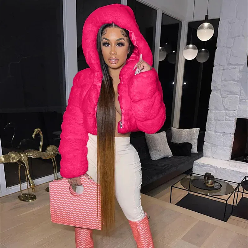 Veste Courte Femme Avec Col Fourrure - Blouson Capuche Coupe-vent Chaud - Style Décontracté Pour L'hiver - Générique - 3