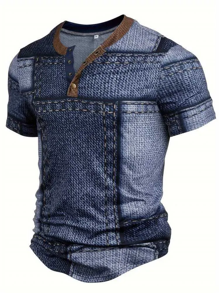 Wholesale Z240919 Mens Vintage Denim V Neck Short Sleeve Henley T