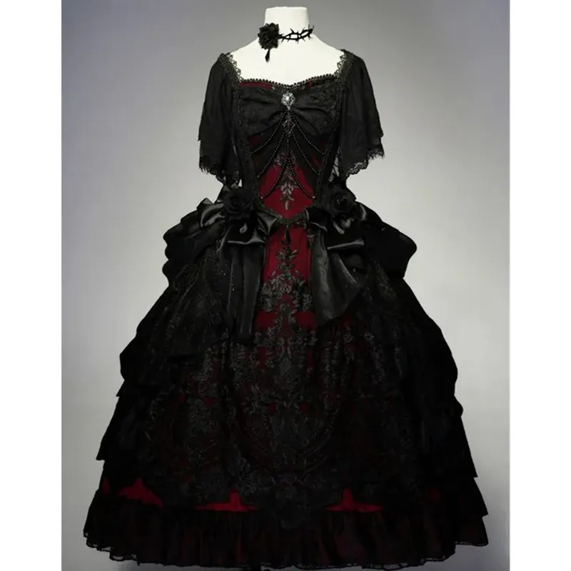 Dark Red and Black Gothic Vampire Prom Dress Floor-Length Lace Satin Ball Gown with Beading and Corset from Dhgate Prom Dresses - price 180.43 Dark Red and Black Gothic Vampire Prom Dress Floor-Length Lace Satin Ball Gown with Beading and Corset from Dhgate Prom Dresses - price 180.43