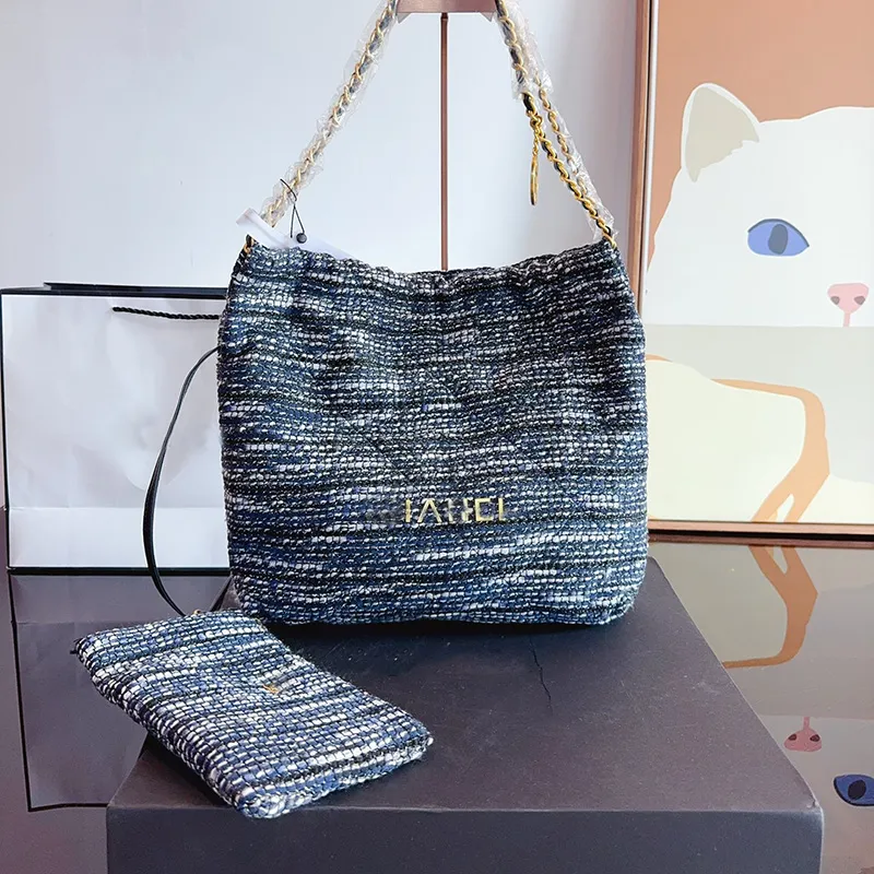Luxury Designer Tweed Garbage Bag With Quilted Glod Coins