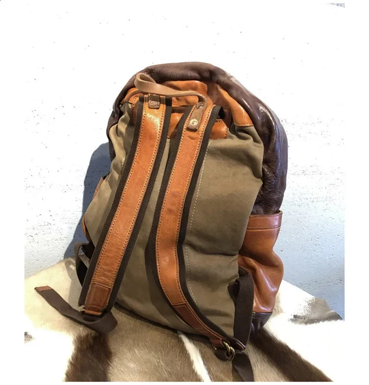 Vintage Leather Trekking Backpack Large Capacity Brown Travel Bag_voghion.com