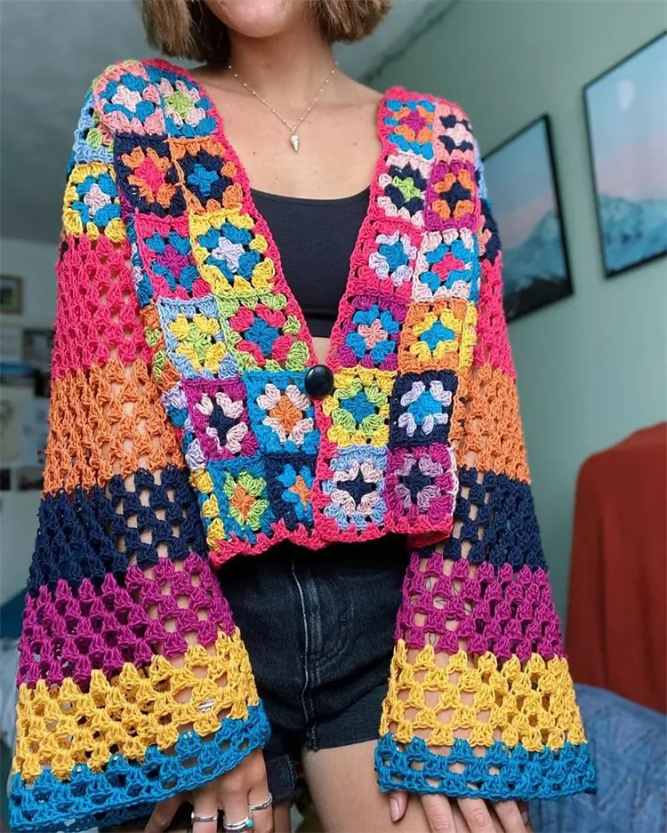 Boho Chic Plaid Sweater: Deep V Neck Long Sleeve Autumn Jumper, Casual  Ethnic Cardigan for Women Buy Now!