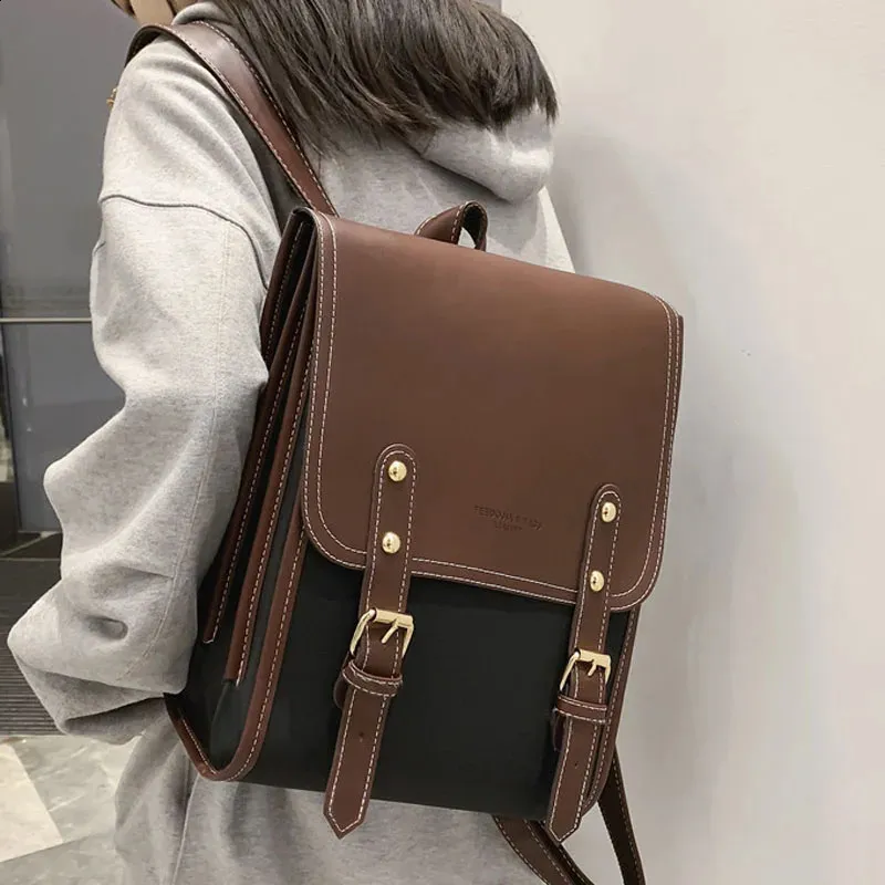 Fashion Women Backpack 2021 PU Leather Retro Female bag schoolbags Teenage Girl Women Vintage Look PU Leather Backpack School Purse Shoulder  main image 2