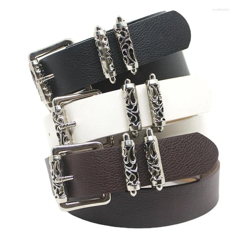 Cinture alla moda in PU per donna, in lega, con incisione, con fibbia ad ardiglione, cinturino in vita, stile punk, unisex, stile High Street_voghion.com