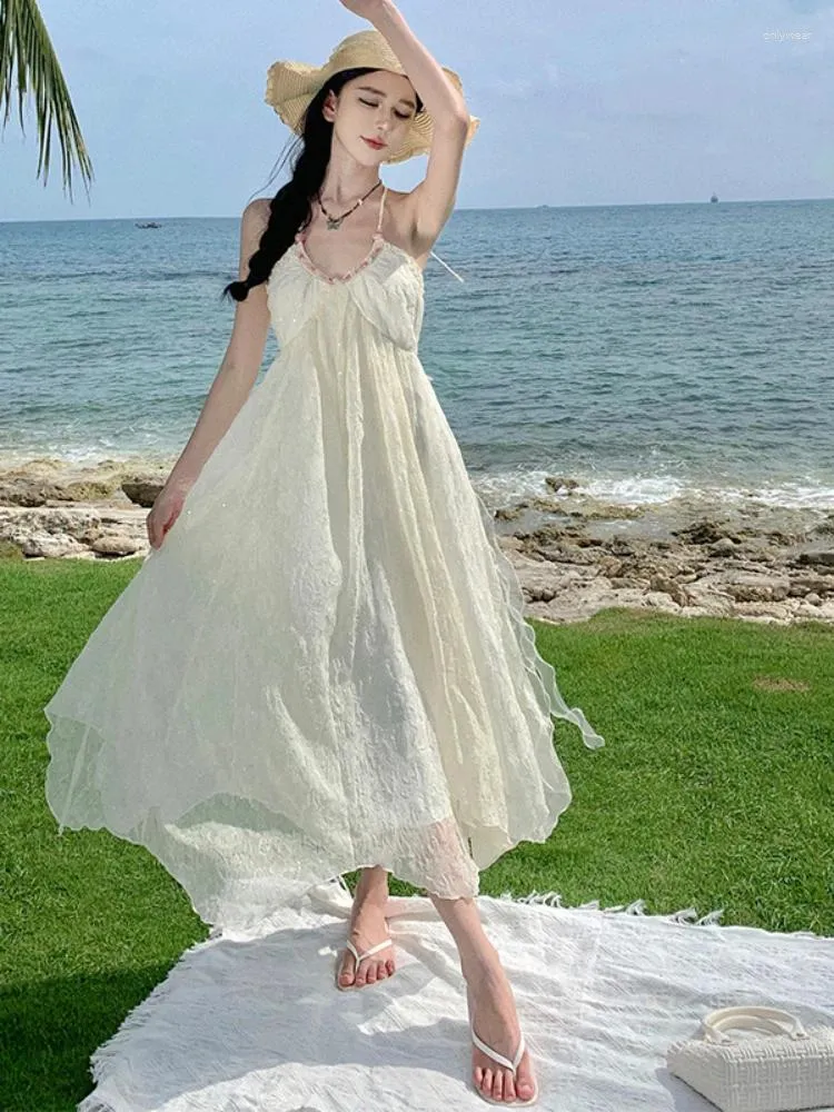 chinese dress ladies Wedtrend Women White Casual Dress Short Sleeves V Neck Midi Summer Dress, White / L main image 1
