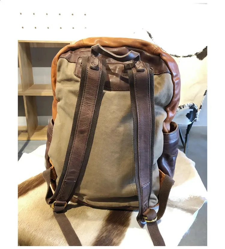 Vintage Leather Trekking Backpack Large Capacity Brown Travel Bag_voghion.com