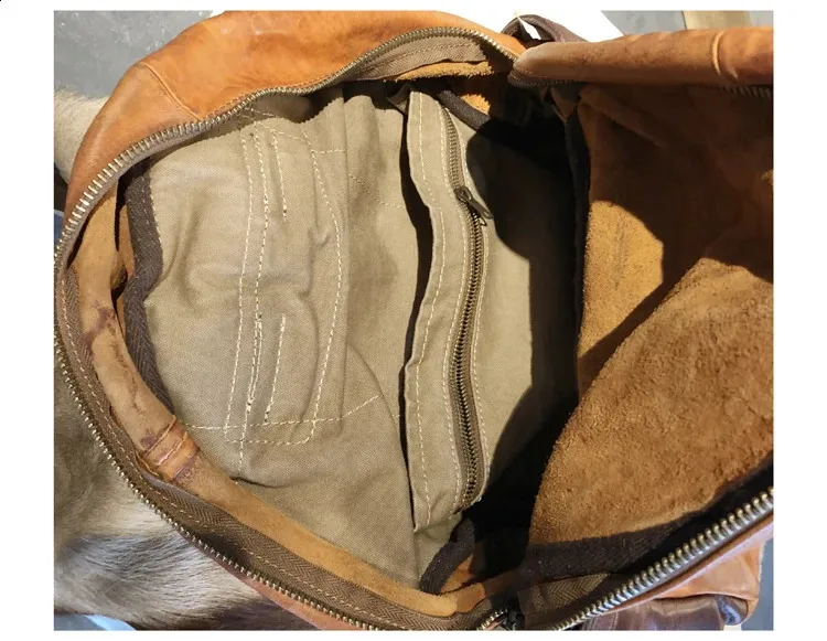 Vintage Leather Trekking Backpack Large Capacity Brown Travel Bag_voghion.com