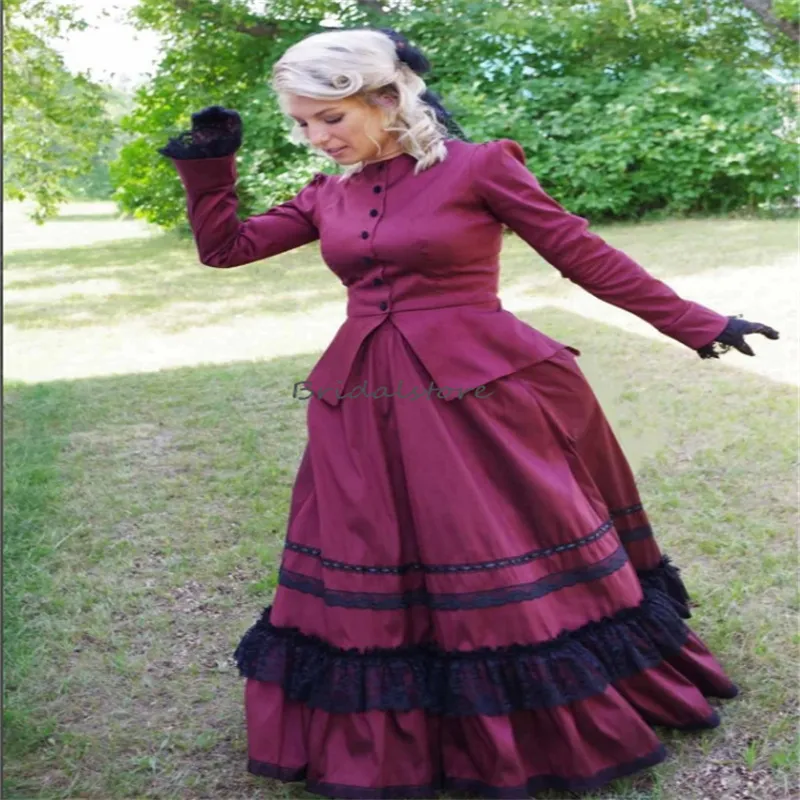 Vintage Burgundy Bustle Prom Dress Long Sleeve Satin Ball Gown with Tiered  Lace and Ruffle Details Floor-Length Formal Dress from Dhgate Prom Dresses  - price 135.67
