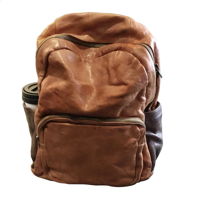 3 Handmade Thick Mens Large Capacity Outdoor Travel Backpack Laptop Retro Brown Coffee Leather Shoulder Bag 240918 4_voghion.com