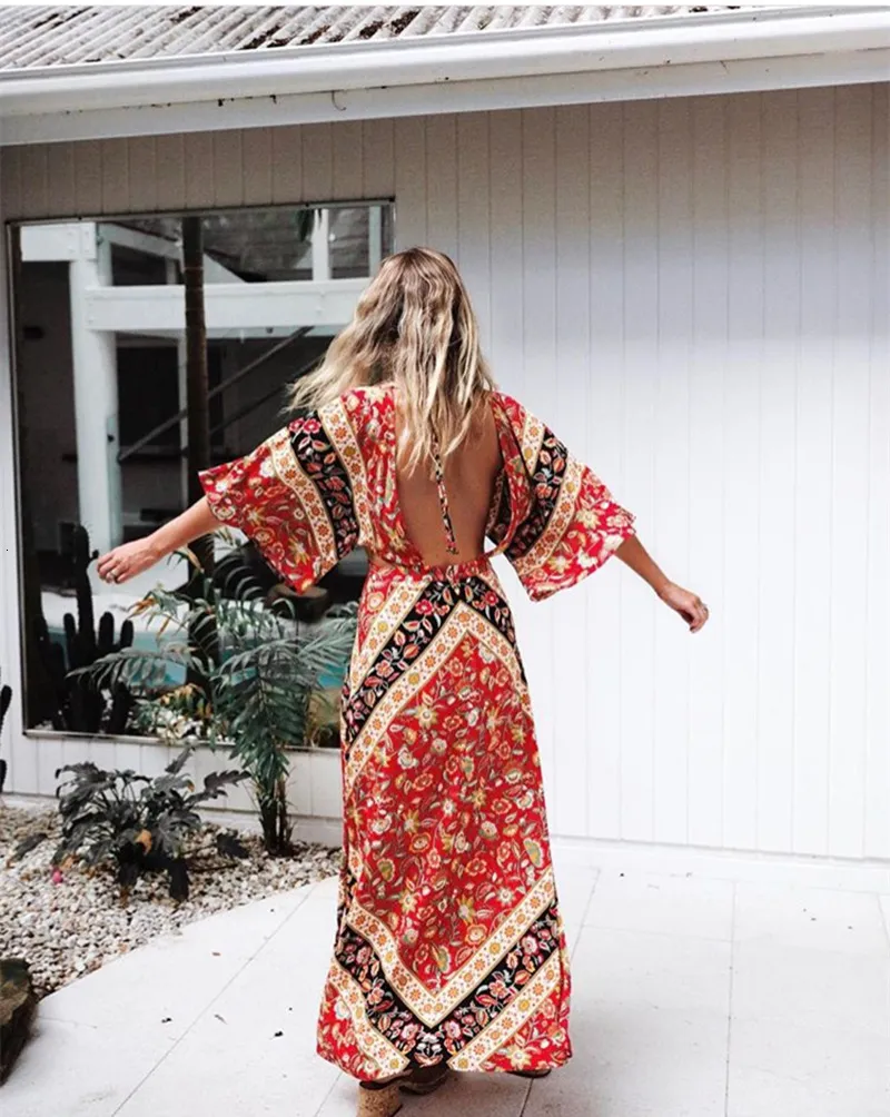 Boho Chic Maxi Dress - Sexy Backless Summer Dress, Cotton