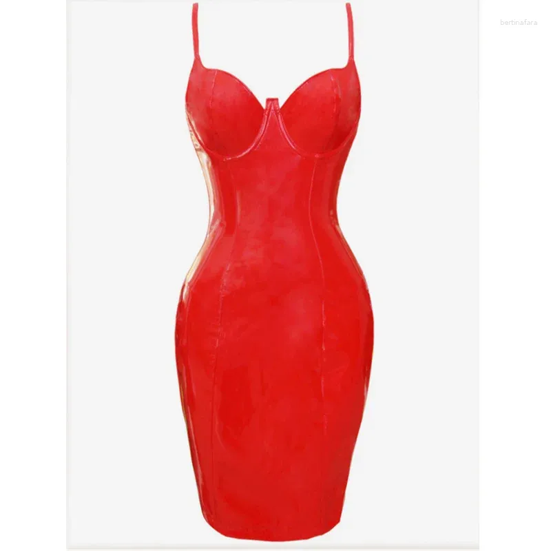 Womens Red & Black PVC Wet Look Leather Knee-Length Zipper Dress for  Clubwear from Dhgate Basic & Casual Dresses - price 36.55