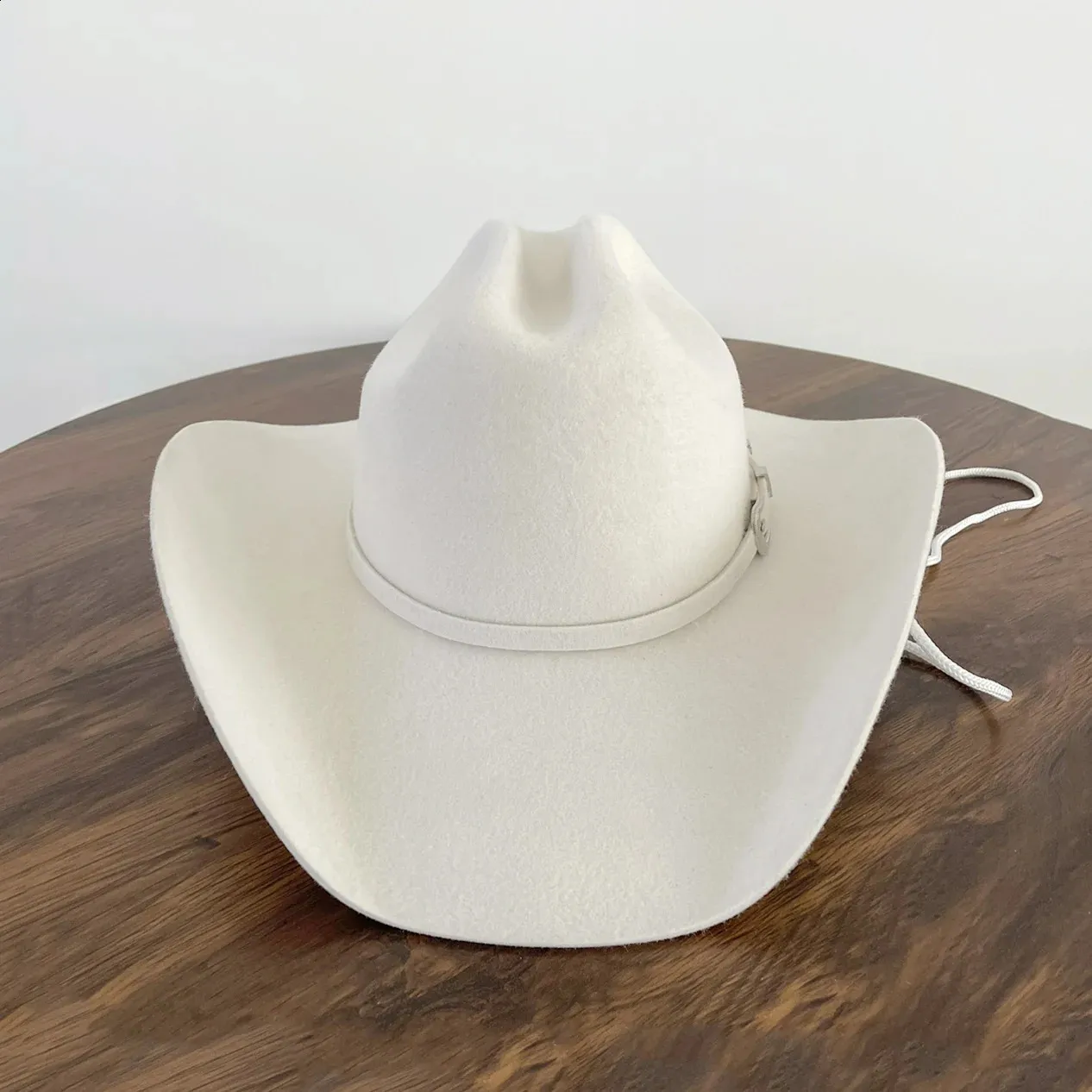 Mens Wide Brim Wool Felt luxury Fedora Hat With Bowknot & Cattleman Crown