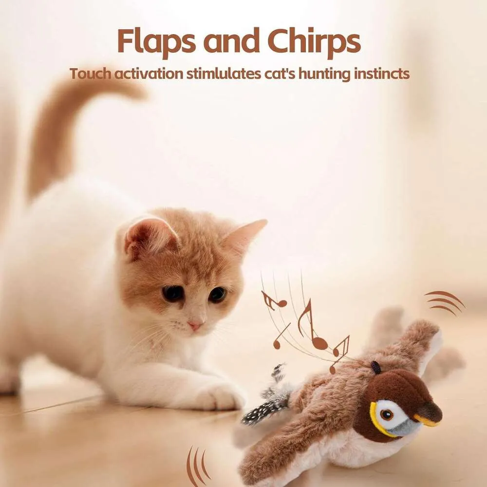 Interactive Cat Toy with Chirping & Flapping Wings - Rechargeable