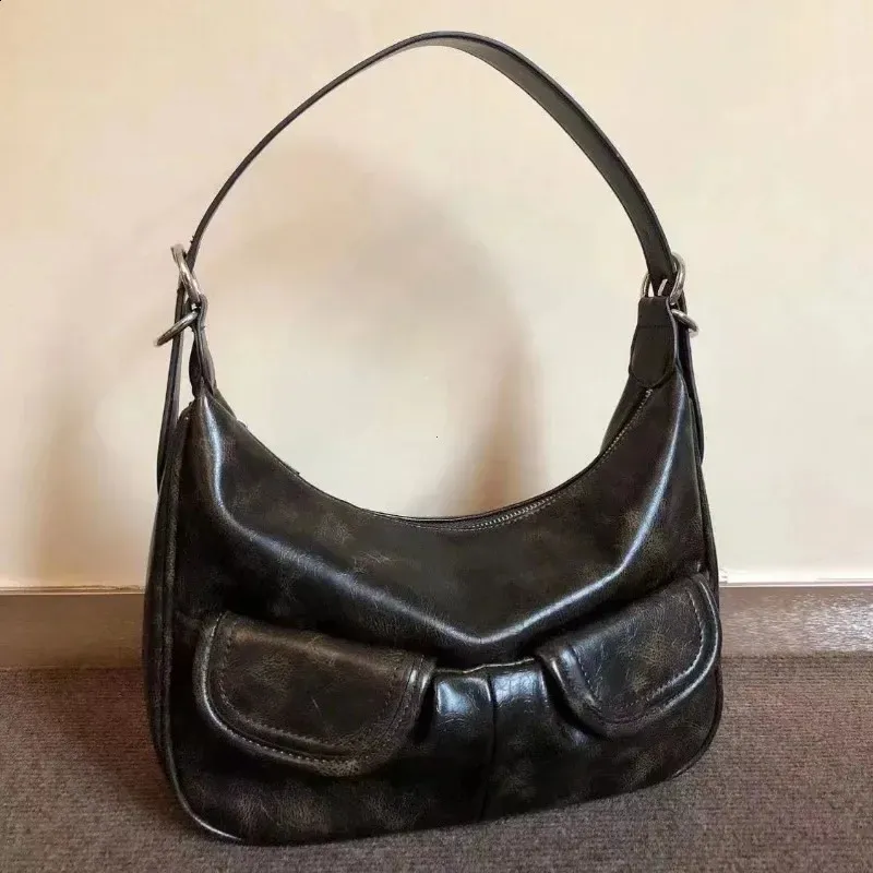 バッグ vintage design leather shoulder bag Vintage Leather Coffee Shoulder Bag for Women - Retro Autumn