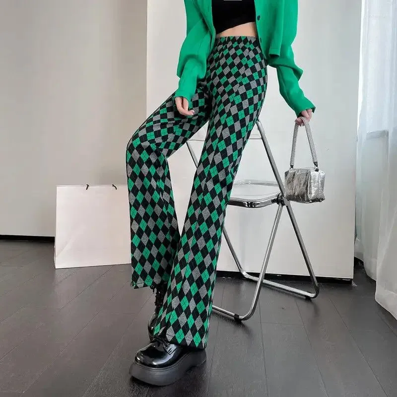 Plaid Flare Trousers: Chic High Waist Summer Pants for Women