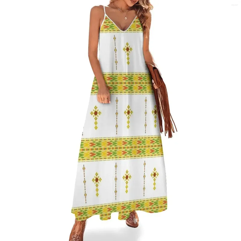 Elegant Ethiopian Habesha Dress Sleeveless Tibeb Telet Design, Summer  Casual Wear for Women, Authentic Cultural Fashion