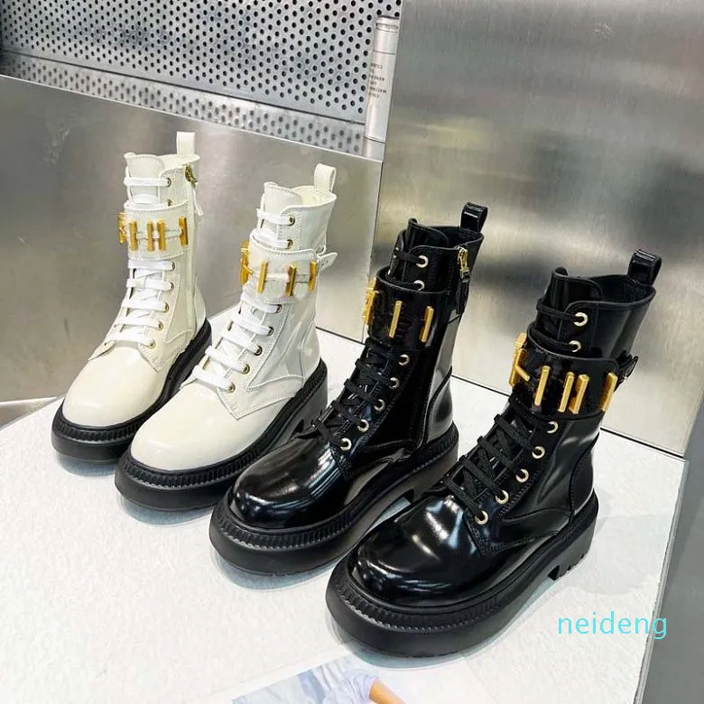 DHgate.com:Womens Cowhide Lace-Up Boots with Gold Buckle Detail 