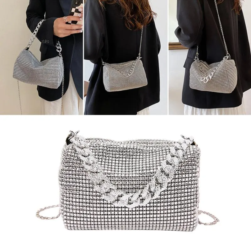 GIDEAL chain shoulder mini bag【silver】 GORGLITTER Women's Silver Mini Crossbody Purse Metallic Y2K