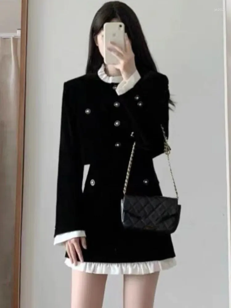 Elegant Velvet Two-Piece Skirt Set Long Sleeve Crop Top Bodycon Mini  Skirt Korean Fashion, Shop Now!
