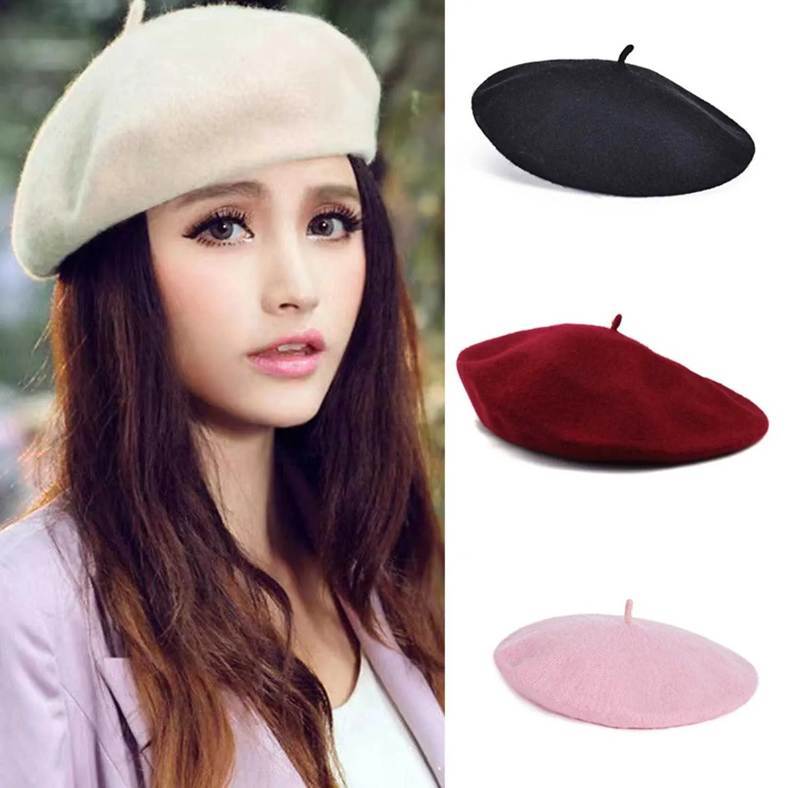 Women\'s Casual and Chic Vintage Wool French Berets Painters Hat Apricot Red French Beret , Painters Hat, Women Felt Beret, Women  main image 3