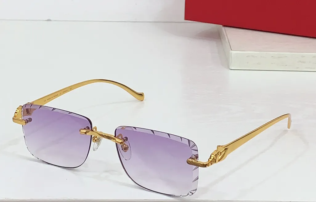 Retro Rimless Rectangular Sunglasses Golden Frames UV400 Protection Leather Case Luxury Gold Rimless Rectangle Sunglasses With Uv Protection  main image 3