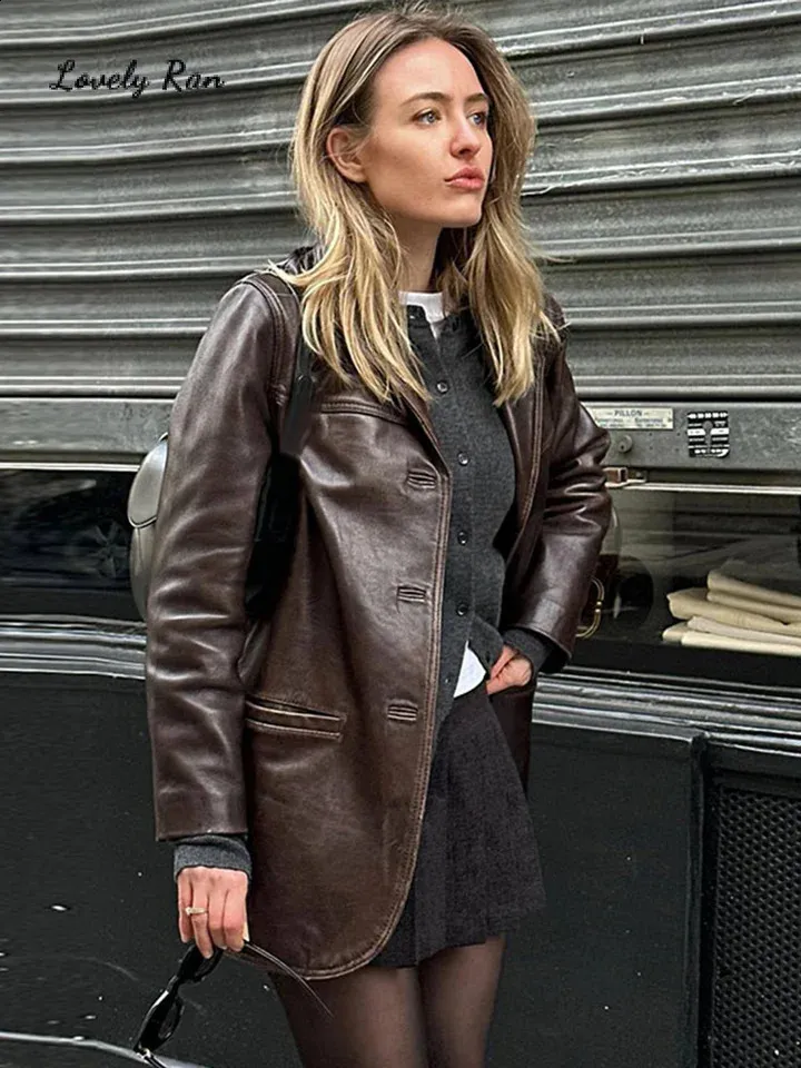 美品　real leather reversiable coat y2k Women's Vintage Gothic Leather Jacket Y2k Altnertive Zip Up