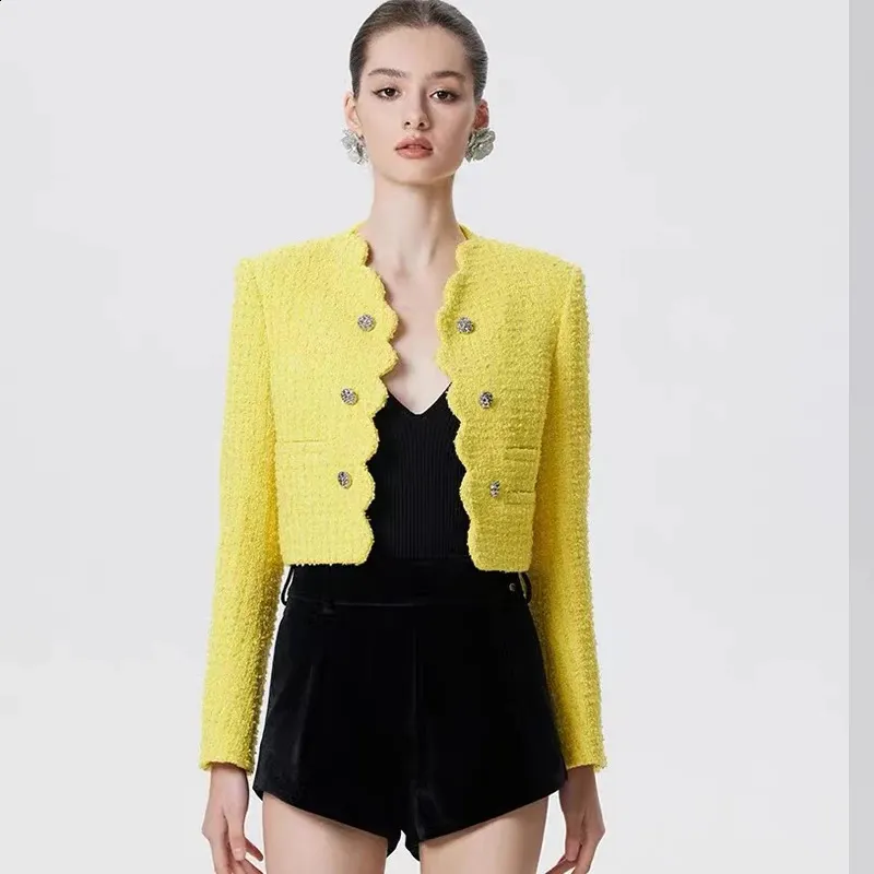 Womens Vintage Short Tweed Blouse Jacket Yellow Small, Fall