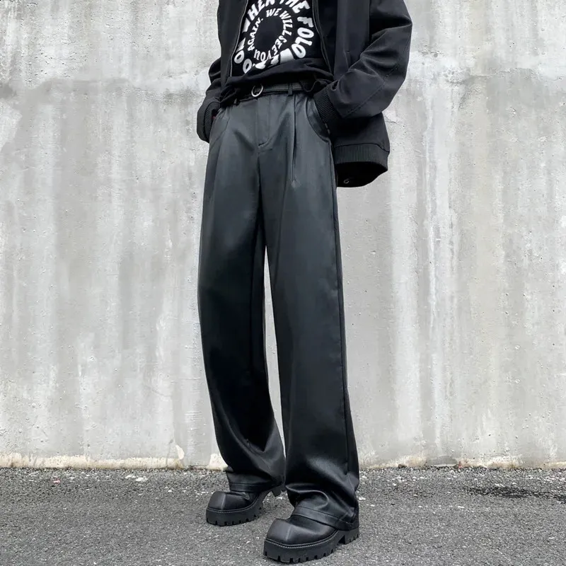 Premium Faux Leather Trousers: Mens Wide Leg Black Pants