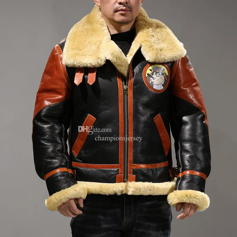 Oil Waxed Cowhide Leather B3 Bomber Jacket with Fur Lining for Men, Black, Winter 2024, Thick, Detachable Liner, Geometric Pattern, Vintage Style, Oil Waxed Cowhide Leather B3 Bomber Jacket with Fur Lining for Men, Black, Winter 2024, Thick, Detachable Liner, Geometric Pattern, Vintage Style,