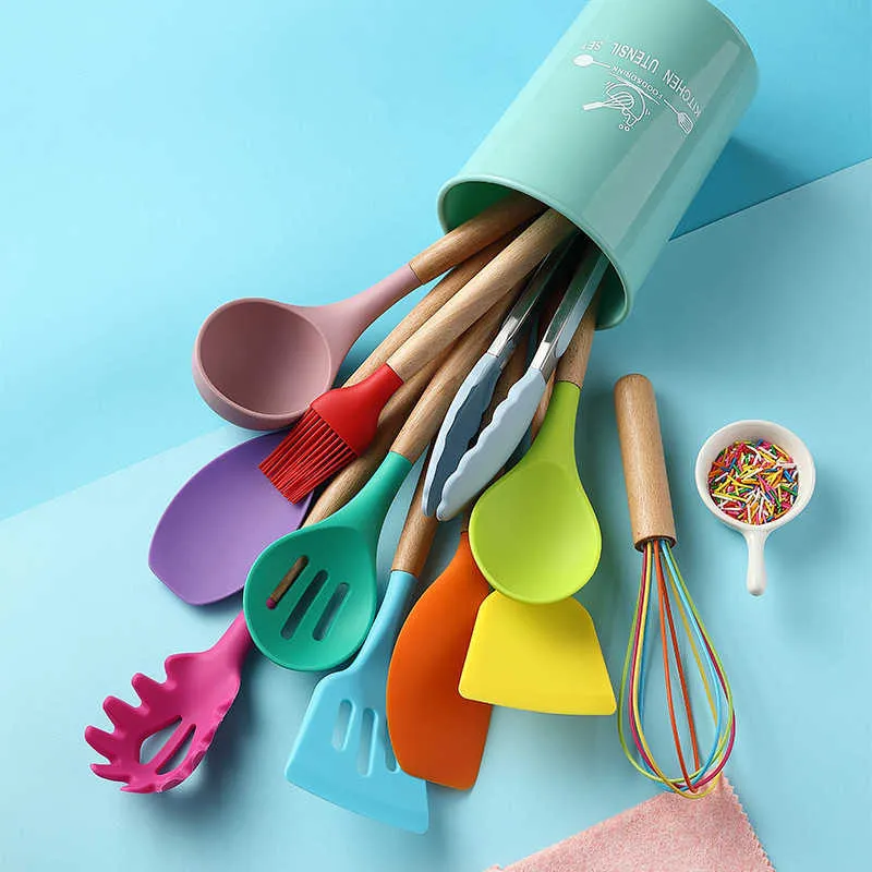 Silicone Kitchen Utensil Set With Wooden... 