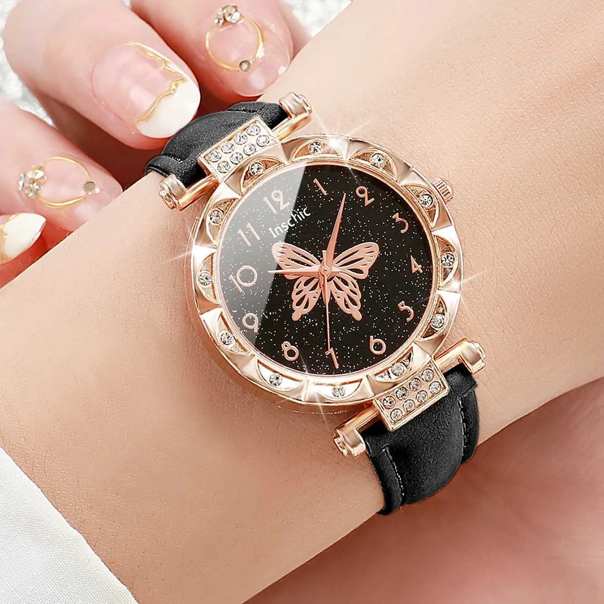 Women's Butterfly Dial Quartz couple watches set display picture 3