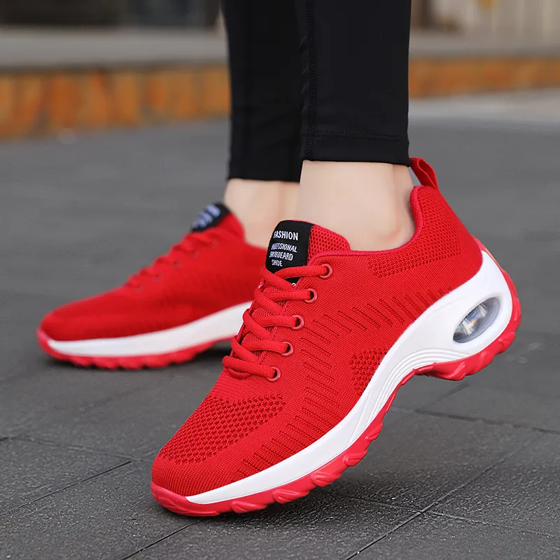 Womens Red Platform Sneakers Breathable Mesh, Anti-Slip, Size 42