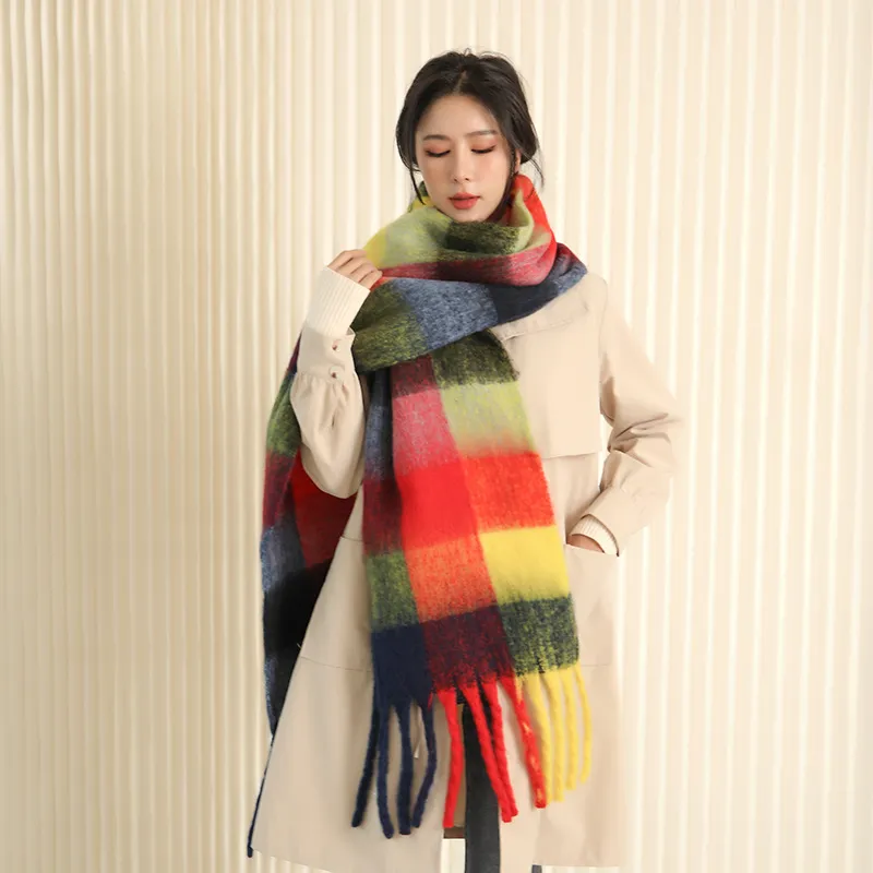 C.C Women’s Long Multicolored Cable Knit Shawl Wrap – Tassels, Soft Acrylic Scarf