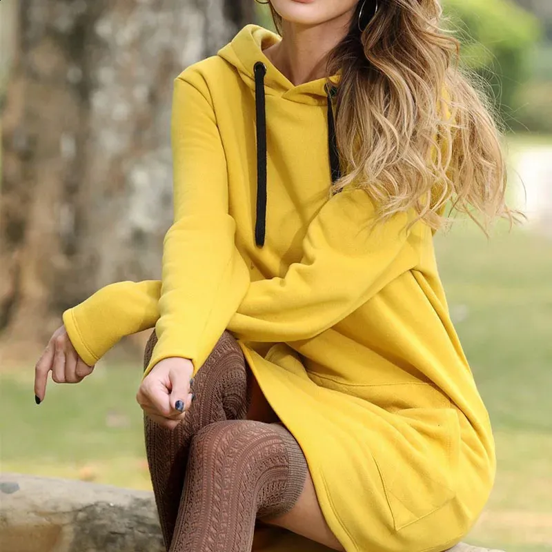 Hooded Sweater Long Sleeve Oversized Yellow Hoodie Dress Hoodies