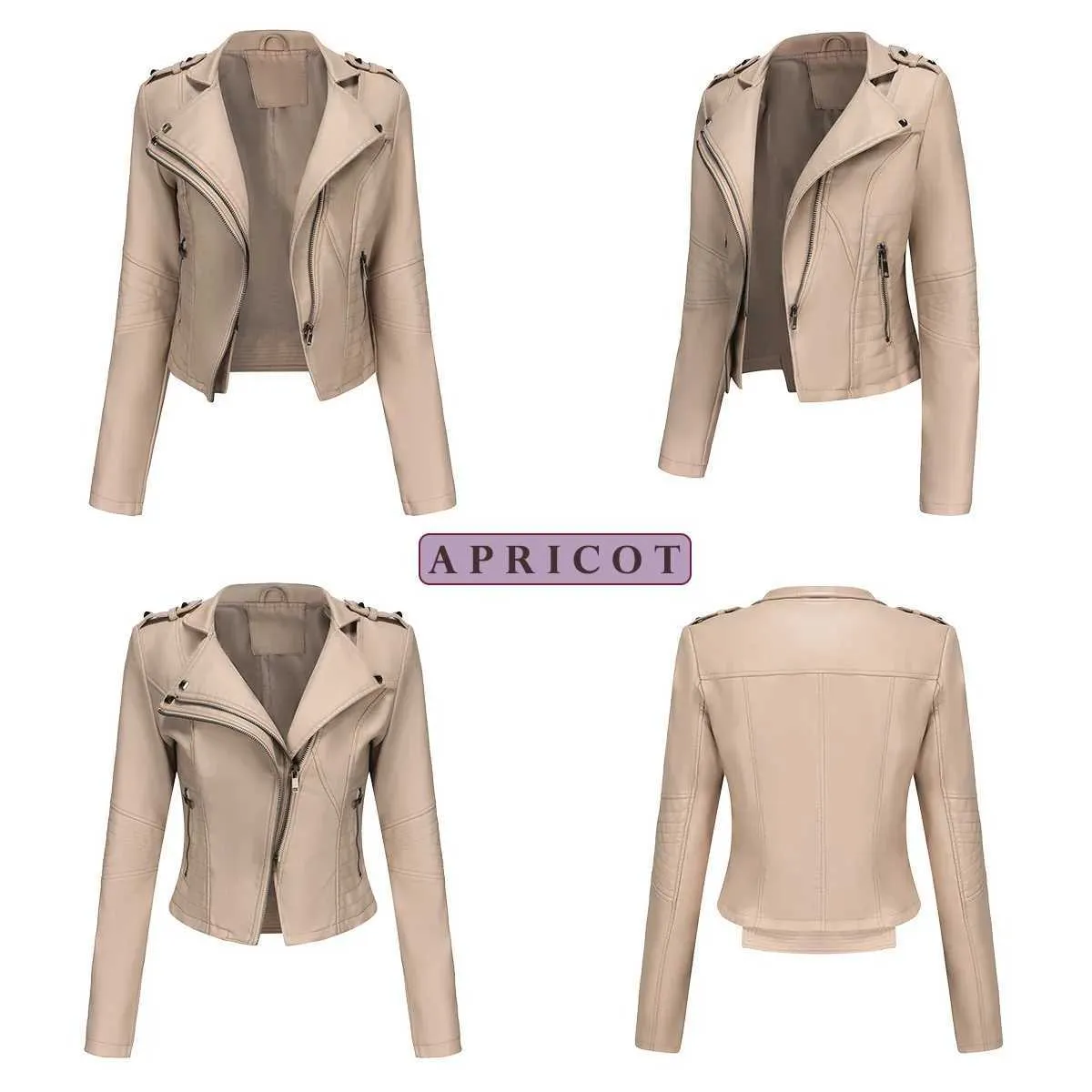 YJKDYK Women's Leather leather jacket with Lapel Rivet YJKDYK Women's Leather leather jacket with Lapel Rivet